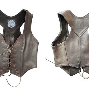 Agatha Blois Brown Leather Lace-Up Vest with Red stitching